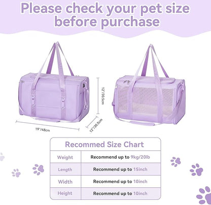 PETSFIT Cat Car Carrier for Medium Cats Dogs, 19"x12"x12" TSA Approved Pet Carrier, with Patent Safety Buckles and Escape-Proof Zipper - Safeguarding Car Travel, Vet Visit, Outdoor