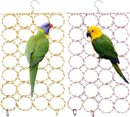 BNOSDM 2 Packs Bird Hemp Rope Net Swing Climbing Rope Net for Birds Parrot Ladder Macaw Hanging Hammock Activity Toy for Rats Parakeet Cockatiel Cockatoo Conure African Grey Budgie