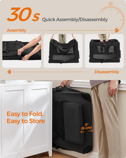 Feandrea 40 Inches Collapsible Soft Dog Crate, Portable Travel Dog Crate for Indoor and Outdoor Use, Dog Carrier Kennel with Safety Zippers, for Living Room, Car, Travelling, Camping, Black UPDC10H