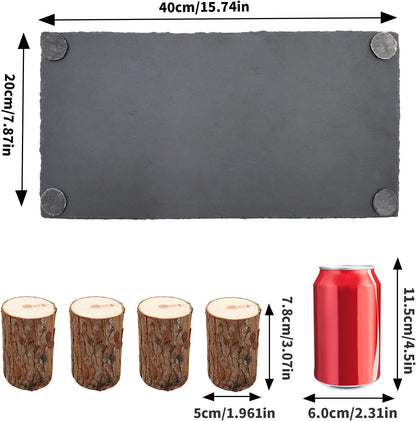 Bearded Dragon Basking Platform, Slate Rocks for Reptiles with Wooden Pile, Leopard Gecko Hides and Caves, Reptile Tank Accessories for Bearded Dragons, Geckos, Ball Pythons, Tortoise (Black, Large)