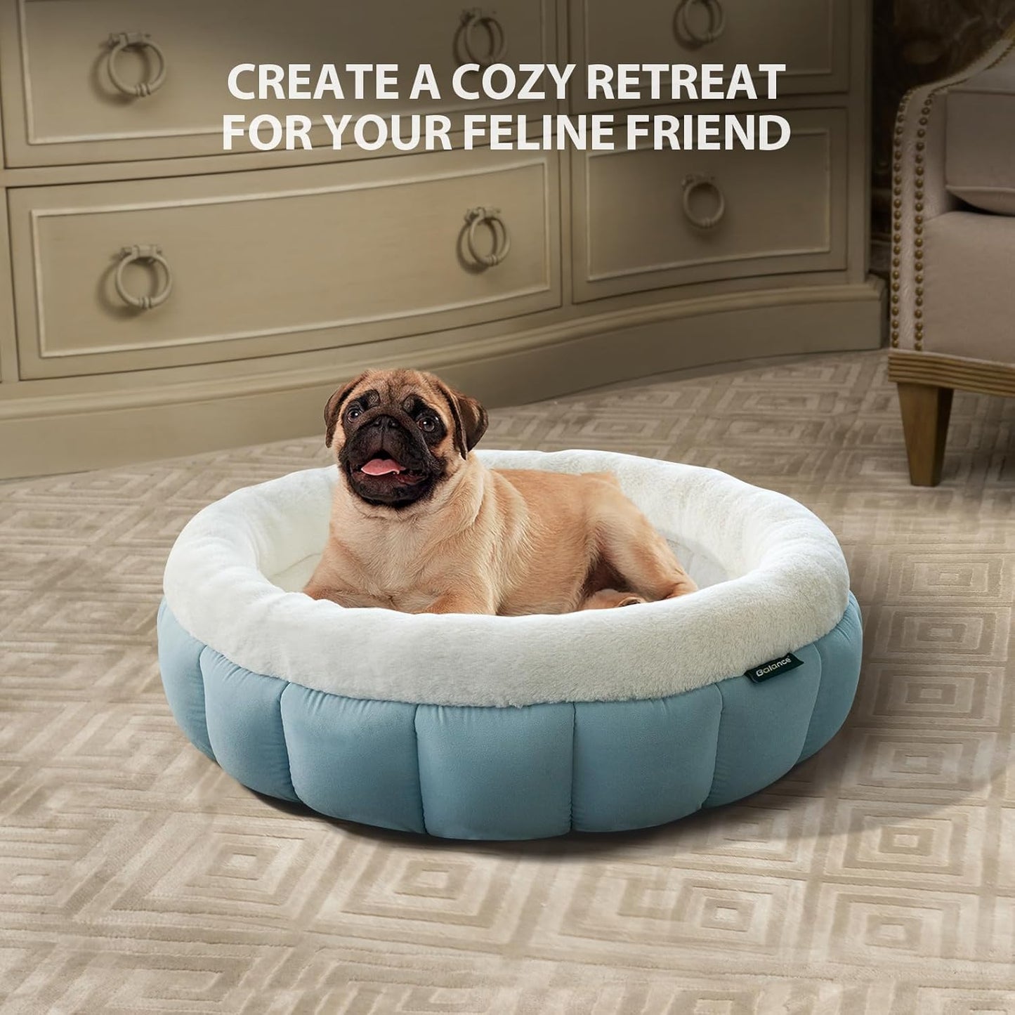 BALANCE Cat Beds for Indoor Cats, Washable Round Cat Bed, Cute Kitten Bed with Anti-Slip Bottom for Kitty and Puppy, 23 Inches, Dream Blue