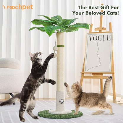 35" Tall Cat Scratching Post Furniture Scratching Deterrent for Indoor Cats, Hanging Ball with Sturdy Large Scratch Pole Premium Sisal Rope Scratch Posts Kitten and Adult Cats