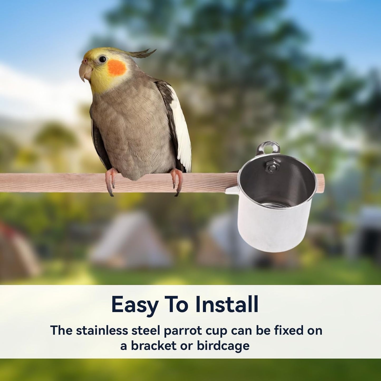 Stainless Steel Bird Feeder Bowls, Feeding Cups Water Bowl, Chinchilla Food Bowl, Dishes for Cage Chinchilla with Clip and Parrots Cage Stand Stainless Bird Cups(Single)