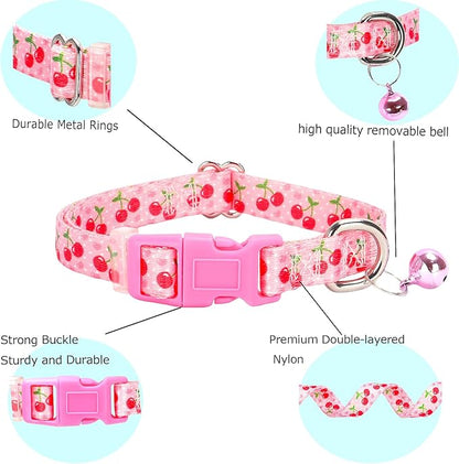 Cute Small Dog Collar with Bell,Pink Cherry Puppy Collar Tiny Cat Collars with Bells for XS Small Pet boy and Girl Dogs Kitten Little Animal,Small