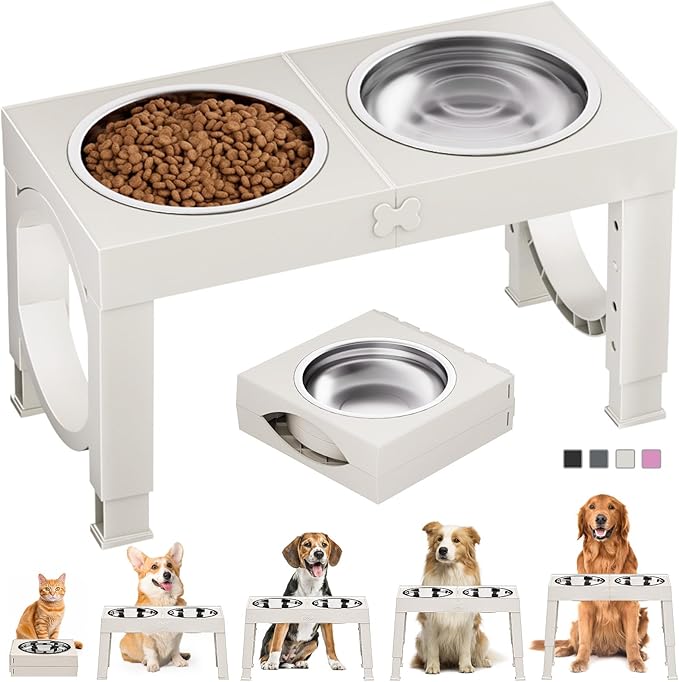 Elevated Dog Bowls Large Breed XIAZ Raised Dogs Bowl Stand Large/Medium Sized Dog 1L Food Water Bowl Stands 5 Heights Adjustable 9/11/12/17in White Pet Feeder Dish Station