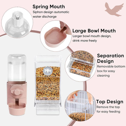 No Mess Bird Feeder Water Dispenser Set, Bird Feeder for Cage, Cage Accessories for Cockatiels, Finches, Budgies and Canaries