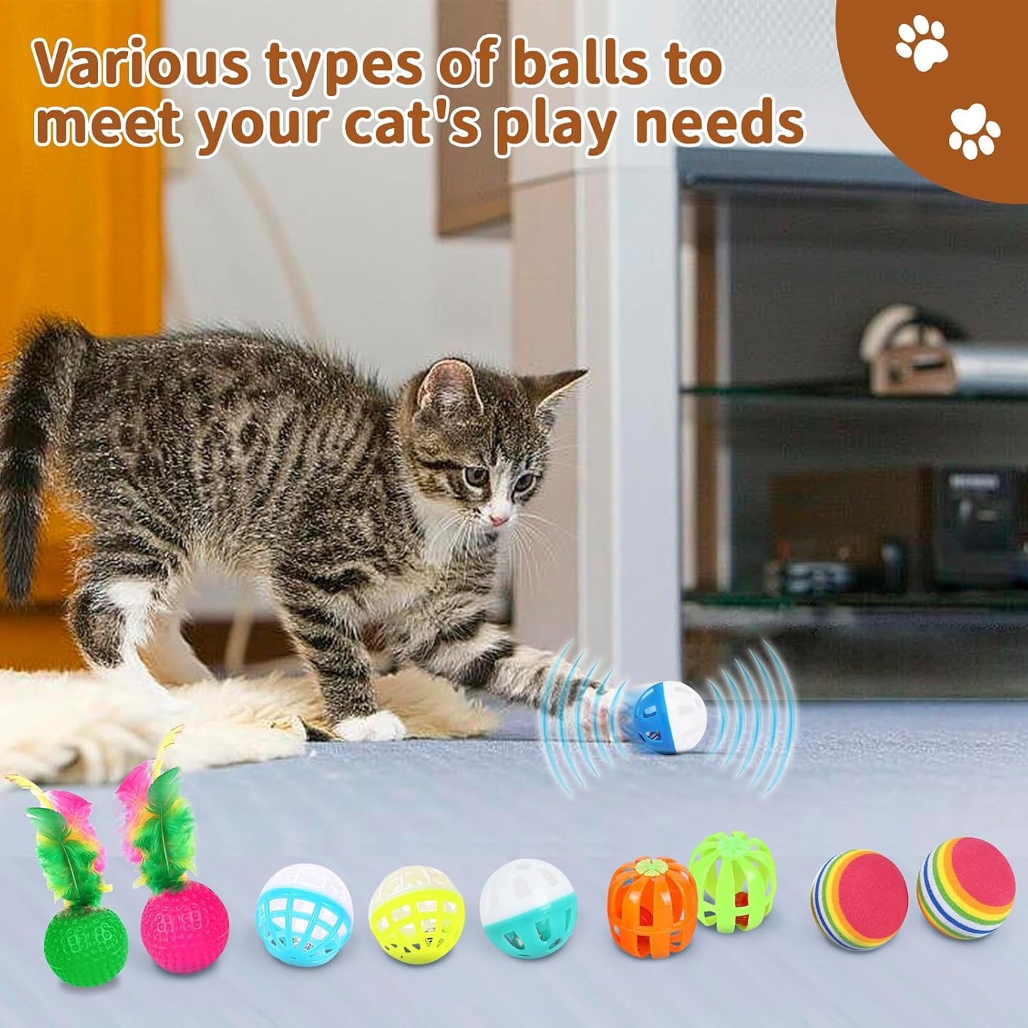 24-Piece Cat Toys Kit: Crinkle Balls, Bell Mice, Spring Toys - Assorted Colors for Indoor Cats Kittens