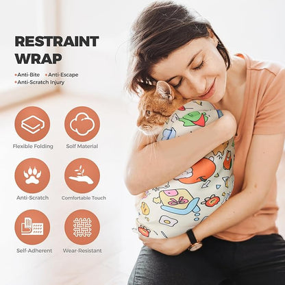 Cat Grooming Wrap, Cat Grooming Supplies for Cutting Nails, Cat Restraint for Nail Clipping to Anti-Scratch/Runaway/Bitten, Cat Swaddle Wrap for Calming & Holding Cat (XXL (Within 22lbs)