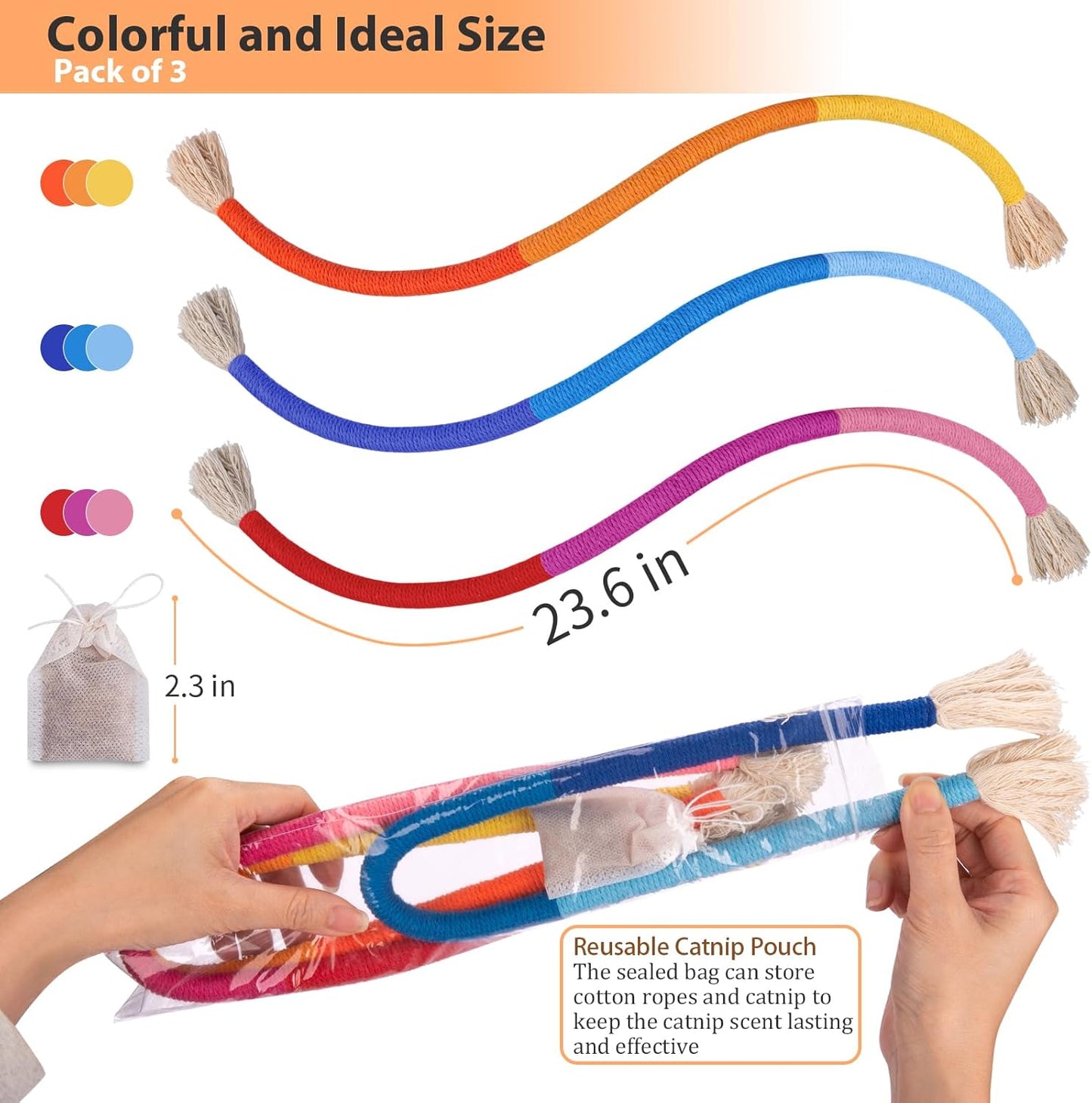 Retro Shaw 23.6 Inches Cat Toys Chew Ropes with Catnip, Safe String Kitten Teeth Cleaning Toys for Indoor Cats Kitty, Interactive Cat Nip Kicker Pet Toys, 3 Pack