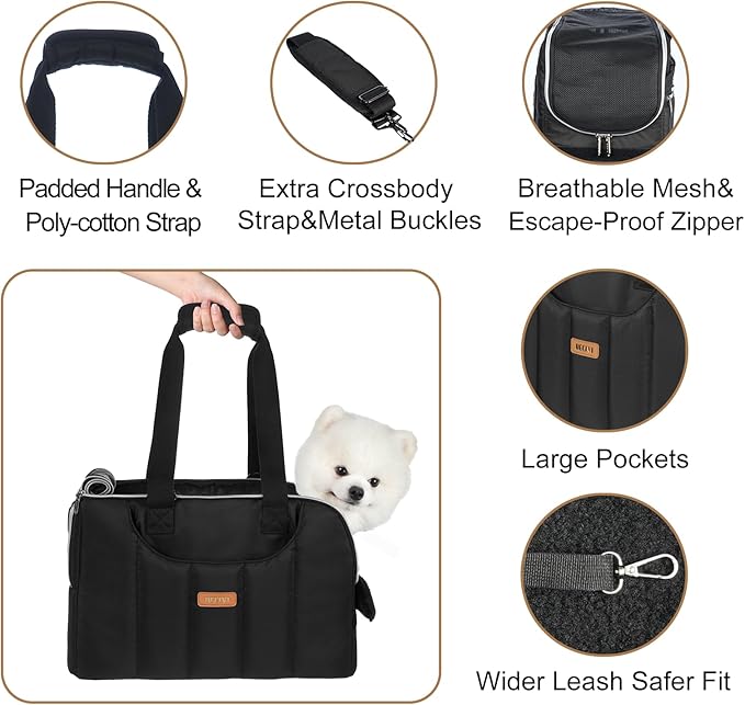 Dog Purse Carrier for Small Dogs Cats Rabbits Up to 15lbs, Lightweight Pet Sling Carriers with Crossbody Strap, Portable Puppy Soft Sided Tote Bag Carrier for Vet,Hiking,Travel Black