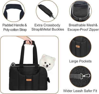 Dog Purse Carrier for Small Dogs Cats Rabbits Up to 15lbs, Lightweight Pet Sling Carriers with Crossbody Strap, Portable Puppy Soft Sided Tote Bag Carrier for Vet,Hiking,Travel Black