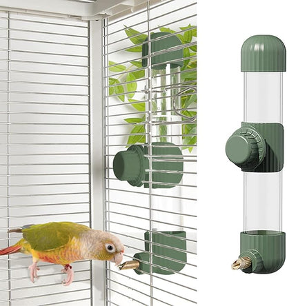 9.4 Fl Oz No Mess Bird Water Dispenser, Automatic Parrot Water Feeder with Spring Valve, Clear Cage Water Drinker for Parakeets Cockatiels Budgies Finch Lovebirds & Canary (Green, 7.4 fl oz (220ml))