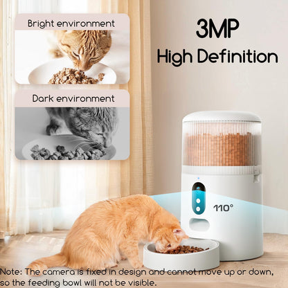 Faroro Automatic Cat Feeder with Camera, 3MP HD Video with Night Vision, 5G WiFi Cat Feeder Automatic with APP Control, 2-Way Audio, Low Food Sensor, Motion Alerts for Cats and Dogs