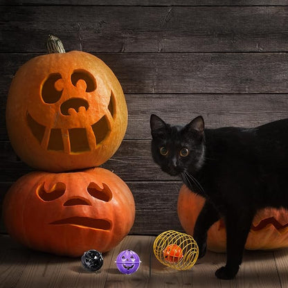 Jecery 5 Pcs Halloween Cat Spring Balls Toys Stretchable Rolling Balls Colorful Playful Coils Interactive Spring Action Toy Caged Rats for Kitten Cat Pet Supplies(Bell,Halloween Colors,5 Pcs)
