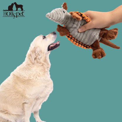Hollypet Plush Dog Squeaky Toy Stuffed Armadillo Animal Pet Puppy Chew Toys with Clean Teeth for Small Medium Large All Breed Sizes Dogs, Tangerine, 8 in