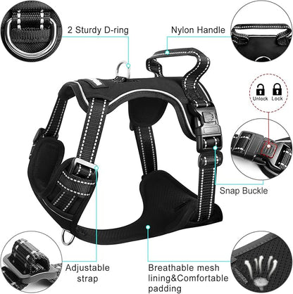 WINSEE Dog Harness No Pull, Pet Harnesses with Dog Collar, Adjustable Reflective Oxford Outdoor Vest, Front/Back Leash Clips for Small, Medium, Large, Extra Large Dogs, Easy Control Handle for Walking