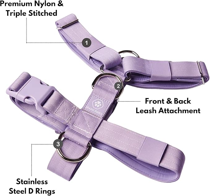 Spark Paws No Pull Dog Harness for Large Dogs, Heavy Duty Dog Harness for Big Strong Breeds, Adjustable, Y Shaped Padded Halter Design with Front Clip - Purple - Small