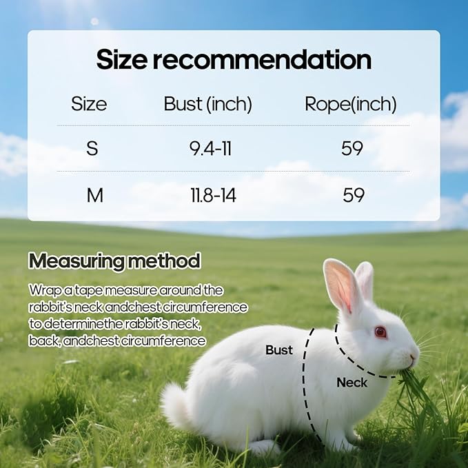 Adjustable Bunny Harness and Leash Set Double Buckle with Reflective Strips Rabbit Vest Pets Stuff Suitable for Rabbit Walks Accessories(Orange Green, M)