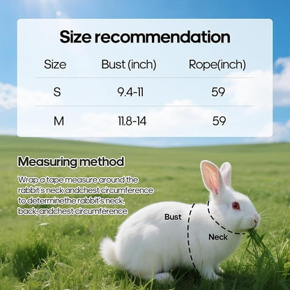 Adjustable Bunny Harness and Leash Set Double Buckle with Reflective Strips Rabbit Vest Pets Stuff Suitable for Rabbit Walks Accessories (Powder Blue, S)