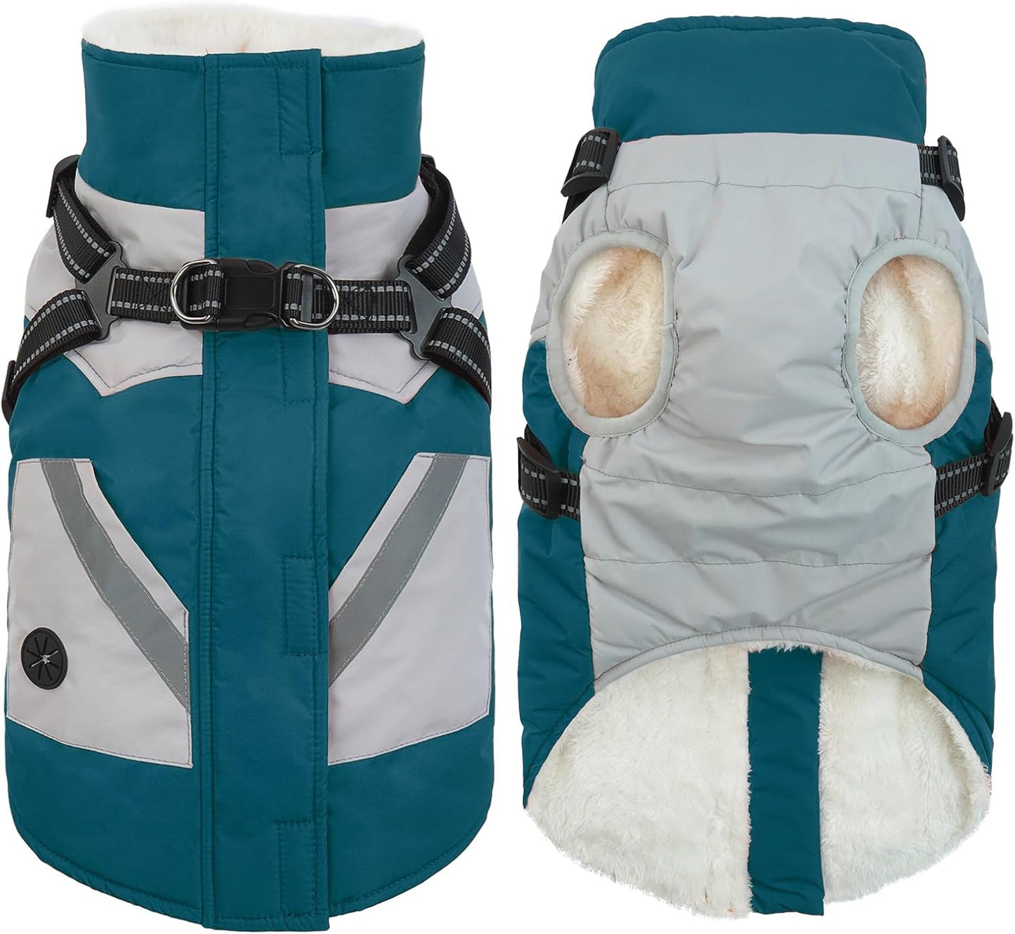 IECOii Dog Winter Jacket for Small Dogs, Waterproof Dog Coat with Harness Built in, Windproof Reflective Zip Up Fleece Jacket for Dogs, Puppy Thermal Warm Snowsuit for Cold Weather, Turquoise Green, S