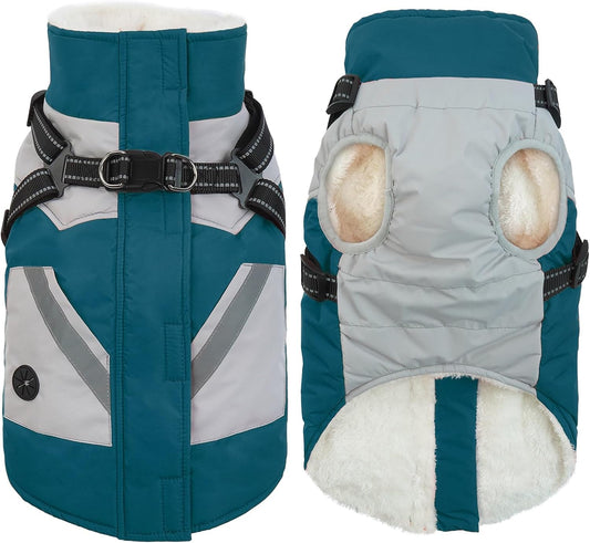 IECOii Dog Winter Jacket for Small Dogs, Waterproof Dog Coat with Harness Built in, Windproof Reflective Zip Up Fleece Jacket for Dogs, Puppy Thermal Warm Snowsuit for Cold Weather, Turquoise Green, S