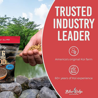 Blue Ridge Koi Fish Food 5lb - Koi Food Mini Growth Formula, Goldfish Food, Premium Fish Food for Ponds, Ponds Fish Food, Floating Pond Pellets