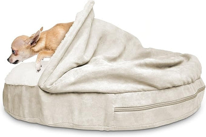 Furhaven 26" Round Orthopedic Dog Bed for Medium/Small Dogs w/ Removable Washable Cover, For Dogs Up to 30 lbs - Sherpa & Suede Snuggery - Blue, 26-inch