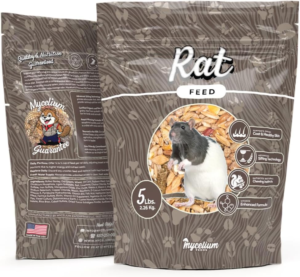 Mycelium Rat Feed 5 lb Bag | Organic Rat Food for Healthy Skin, Coat & Dental Health | High-Protein Balanced Nutrition with Vitamins and Minerals | Non-GMO & USA Made