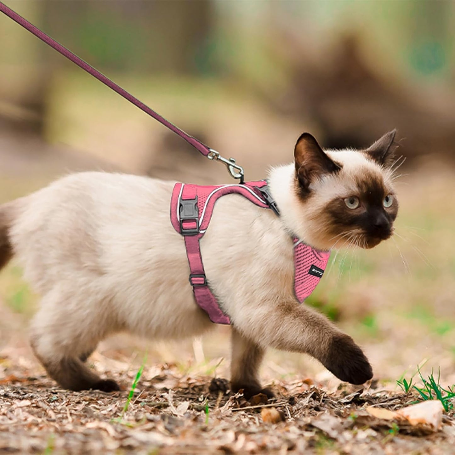 Cat Harness and Leash Set for Walking Escape Proof, Improved Four Place Adjustable Cat Car Harness, Soft Kittens Vest with Reflective Strip for Cats, Comfortable Outdoor Vest, Pink, XS