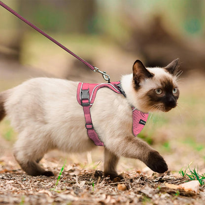Cat Harness and Leash Set for Walking Escape Proof, Improved Four Place Adjustable Cat Car Harness, Soft Kittens Vest with Reflective Strip for Cats, Comfortable Outdoor Vest, Pink, XS