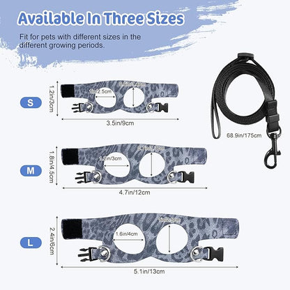 Pawaboo Adjustable Bearded Dragon Harness and Leash, 3 Size Leather Reptile Leash Outdoor Harness Leashs with Bat Wings for Lizard Reptiles Amphibians Small Pet, Small/Medium/Large, Leopard Dusty Blue