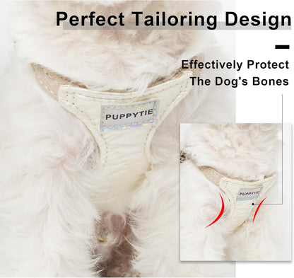 Puppytie No Pull Small Dog Harness with Multifunction Dog Leash,Lightweight Soft Adjustable No Choke Escape Proof Pet Harness Vest Pet Harness Vest,Glossy Pearl White,S