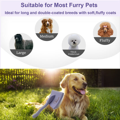 Slicker Ergonomic Wooden-Handle Long-Pin Brush for Poodles, Goldendoodles & Other Long-Haired Dogs (purple)