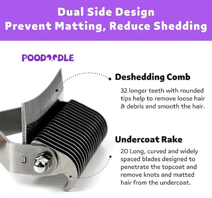2 in 1 Undercoat Rake for Dogs and Cats, Professional Grooming Brush Dematting & Shedding Comb to Remove Loose Hair, Matted Fur Efficiently, Perfect for Poodle, Doodle & All Long Haired Pets