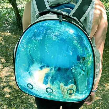Guinea Pig Carrier, Guinea Pig Backpack with Clear Bubble Window (Black-Blue, Backpack)
