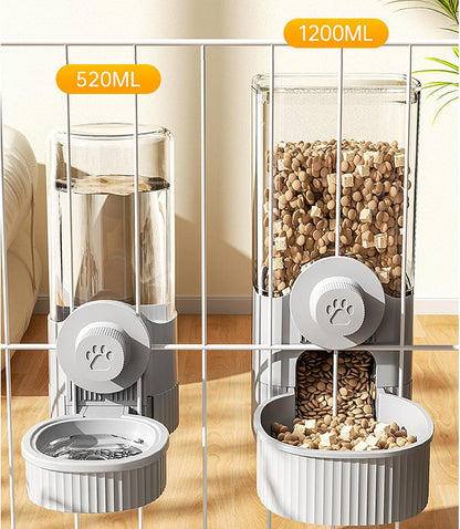 GKYZBB Hanging Automatic Food Water Dispenser,Rabbit Feeder Guinea Pig Water Bottle Food Feeder for Ferret Guinea Pig Rabbit Bunny Cage Accessories (Grey, 520ml+1200ml)