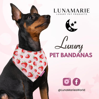 LunaMarie - Luxury Pet Birthday Bandanas -Premium & Silky Poly Fabric | 100% Handmade | Custom Shape Dual Layered (Strawberry, X-Small)