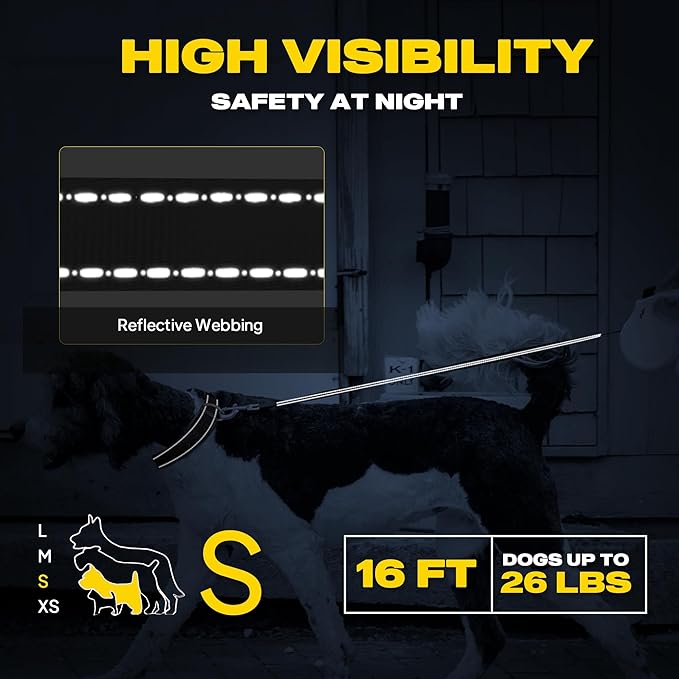 Fida Retractable Dog Leash, 16ft Heavy Duty Pet Walking Leash for Small Dog or Cat up to 26 lbs, Tangle Free. One-Hand Brake (Small,Navy Blue)