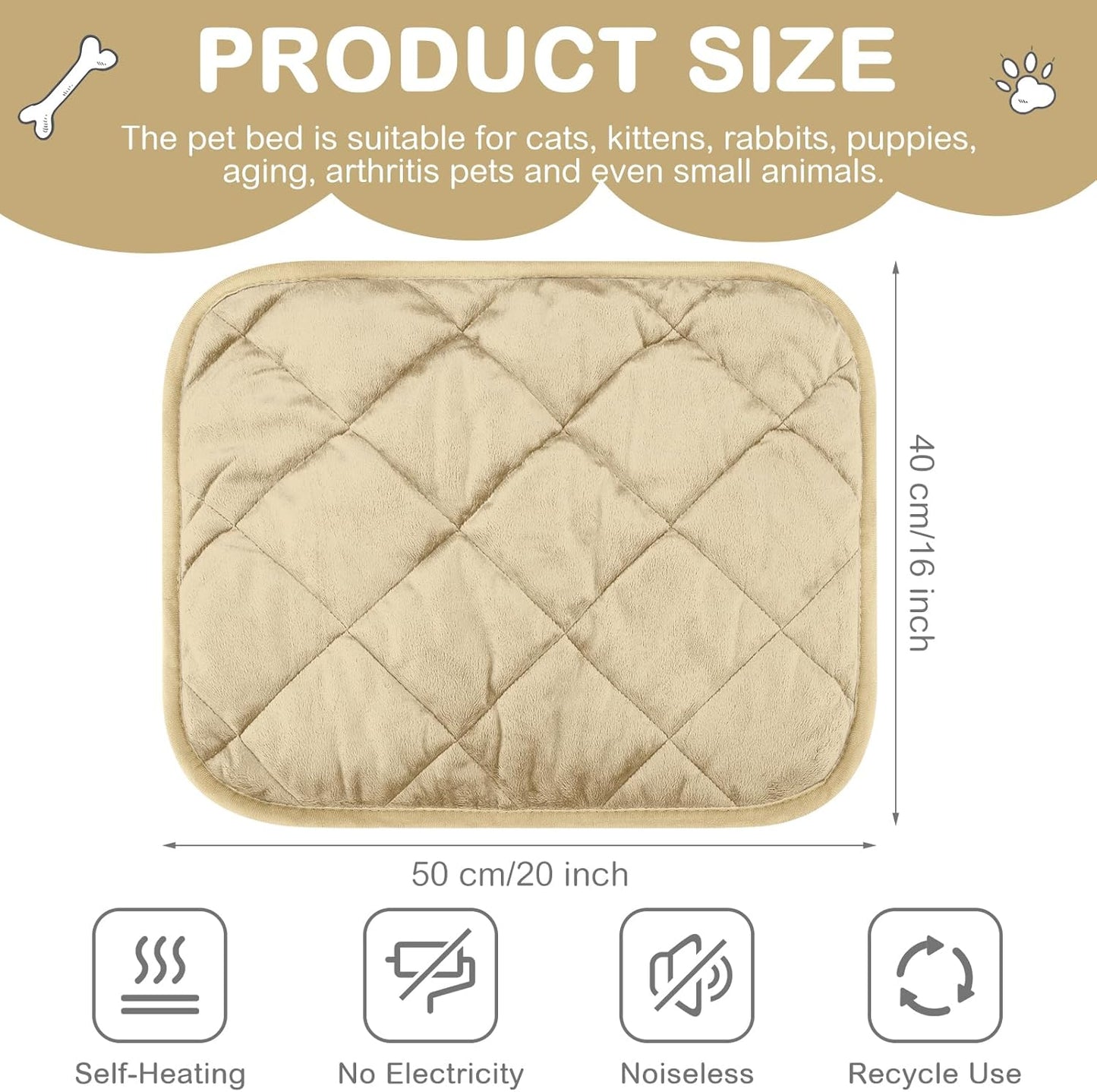 4 Pack Self Heating Cat Pad Self Warming Dog Mat Reflects Body Heat Extra Warm Thermal Pet Pad Washable Dog Cat Bed Crate Bed Mat Blanket(Beige,16 x 20 Inch)