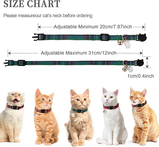 Unique style paws 2 Pack Christmas Kitten Collar Breakaway with Bell & Pendant, Adjustable Safety Cat Cotton Collars for Girl Boy Cats and Small Pets