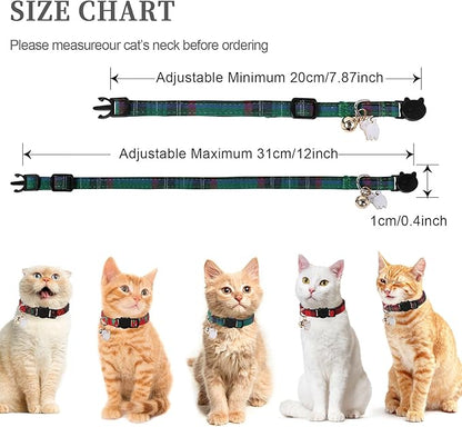 Unique style paws 2 Pack Christmas Kitten Collar Breakaway with Bell & Pendant, Adjustable Safety Cat Cotton Collars for Girl Boy Cats and Small Pets