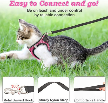 Cat Harness and Leash for Walking Escape Proof, Adjustable Kitten Vest Harness Reflective Soft Mesh Puppy Harness for Outdoor, Comfort Fit, Easy to Control (Pink, XS)
