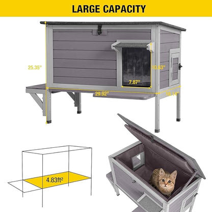 Aivituvin Cat House with Insulated Liner, Heated Feral Cats Shelter, Weatherproof Cat Condos Outdoor Indoor