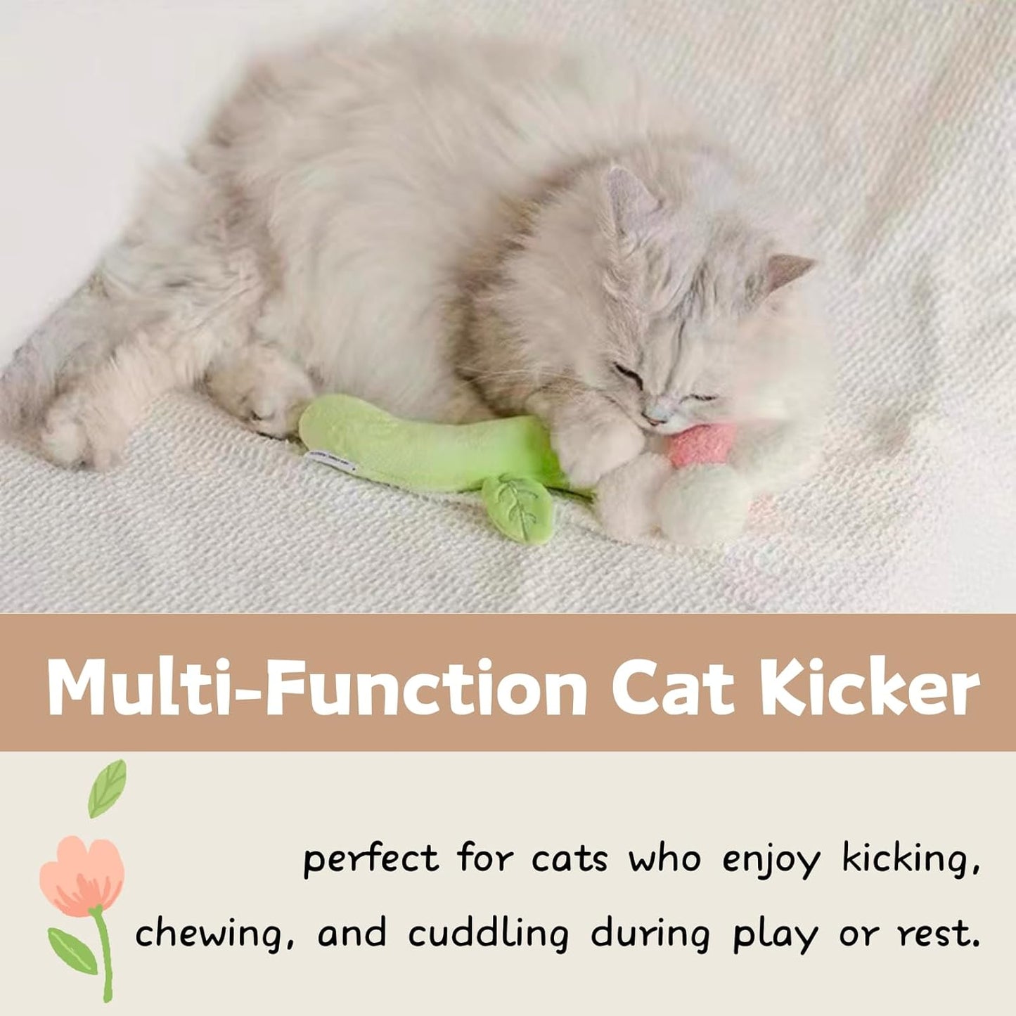 Catnip Refillable Interactive Cat Toy with Crinkle Sound, Flower Kicker Toy for Indoor Cats, Includes 6-Pack Catnip Pouches, Chew, Food Puzzle for Kitten Enrichment