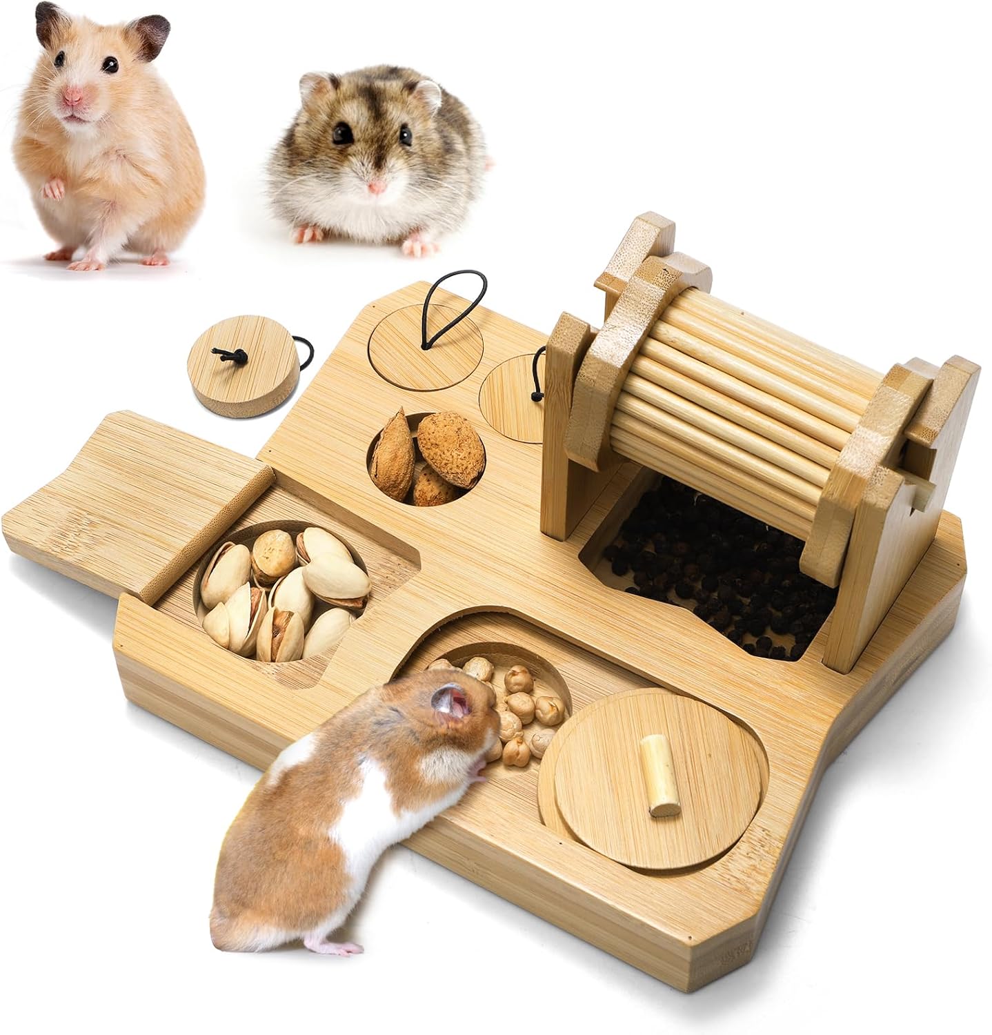 6-in-1 Natural Wooden Guinea Pig Toys, Rabbit Enrichment Toys for Small Animals, Hamster, Chinchilla, Rat, Snuffle Puzzle Feeder with Hide Treats, Interactive Mental Stimulation Exercise Game
