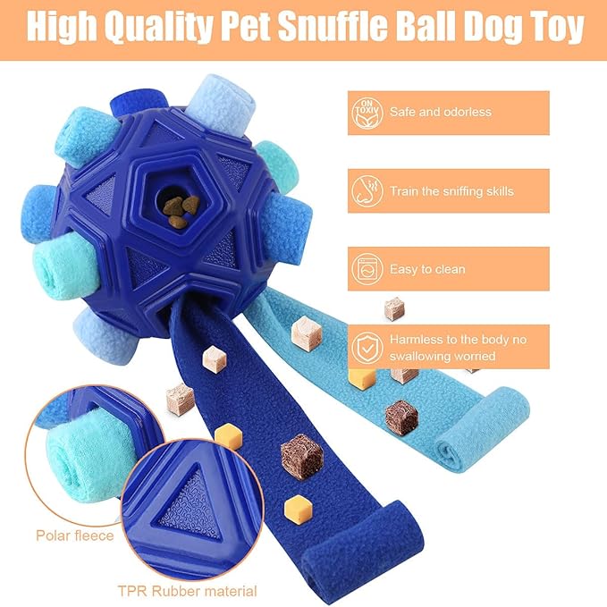 Dog Snuffle Ball-Interactive Puzzle Dog Toys Encourage Natural Foraging Skills Slow Feeder for Training and Stress Relief, Cloth Strip Hiding Food Chew Toys for Any Size Dogs