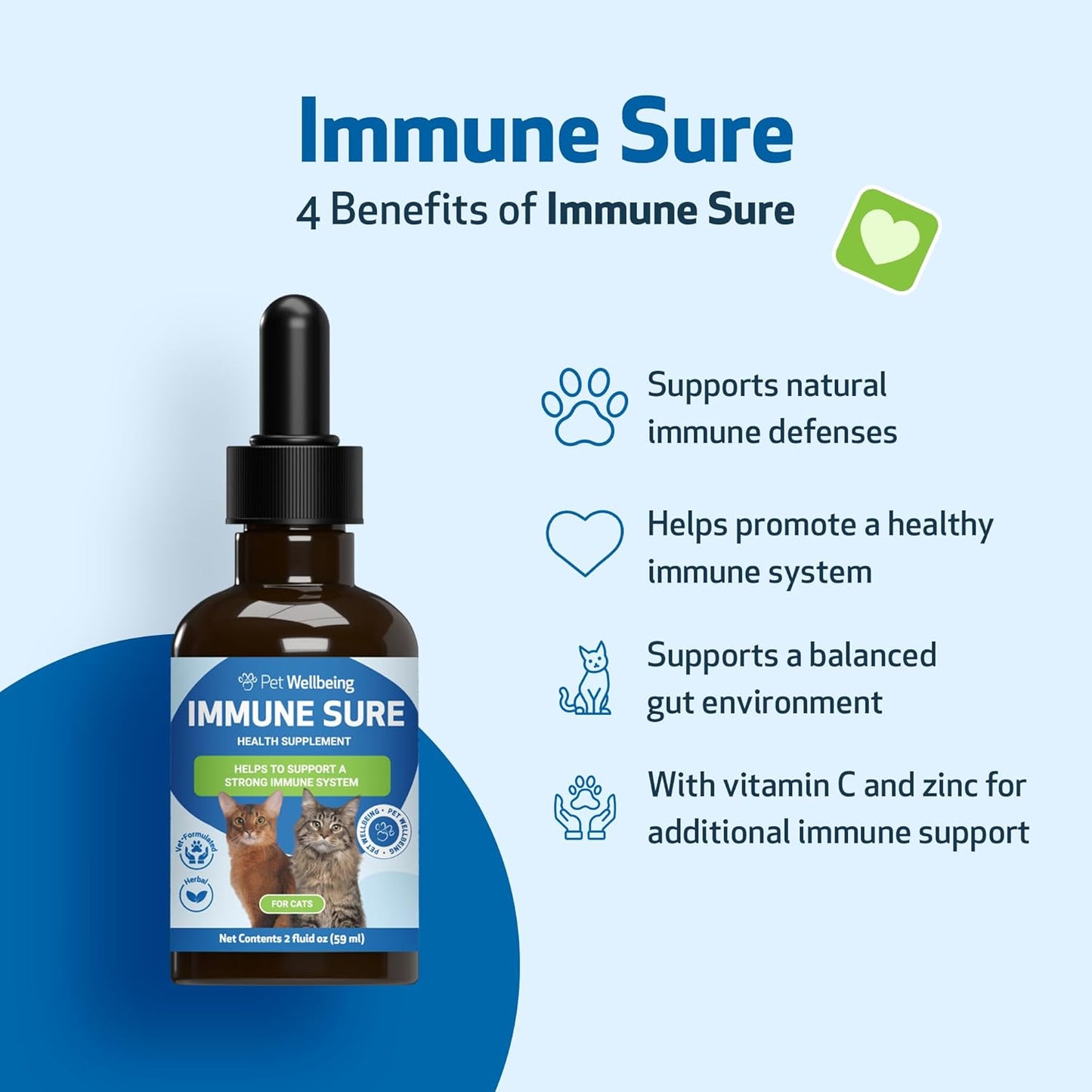 Pet Wellbeing Immune Sure for Cats - Supports Normal Immune Defenses, Gut Flora Balance, Andrographis, Echinacea, Vitamin C, Zinc - Veterinarian-Formulated Herbal Supplement 2 fl oz (59 ml)