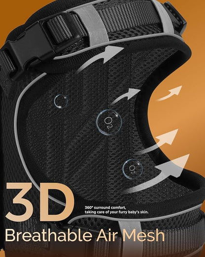 FAYOGOO Service Dog Vest for Large Dogs - Air Mesh Breathble Emotional Support Animal Vest with DIY Removable Patches - Dog Harness and Leash Set Adjustable Neck and Chest(Black,XXL)