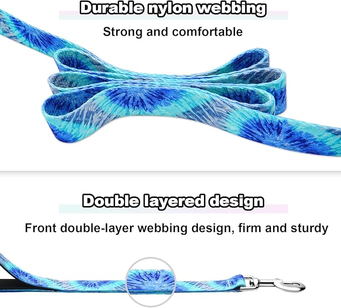 6 Foot Dog Leash for Medium Large Dogs, Heavy Duty Blue Dog Leash with 2 Padded Handles, Walking Training Lead for Medium and Large Dogs, Tie Dye