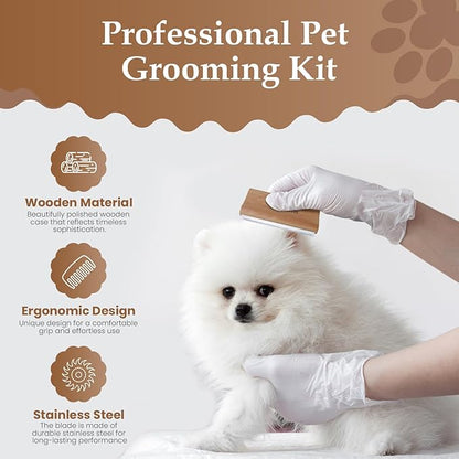 Deshedding Brush for Dogs & Cats | Professional Pet Grooming Tool | Removes Loose Fur, Dirt & Hair | Small, Medium & Large Pets | Ergonomic Wooden Handle| 5 Inches (Nature Wood, 5 inch)